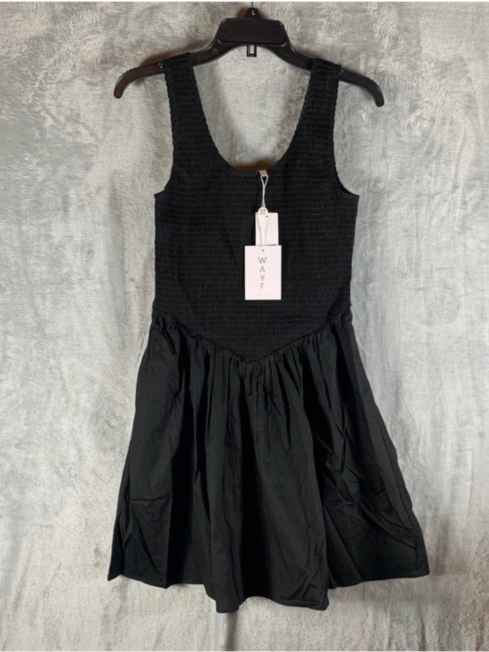 WAYF Black Smocked Bodice‎ Mini Dress Sleeveless Casual Party M Skater A Line